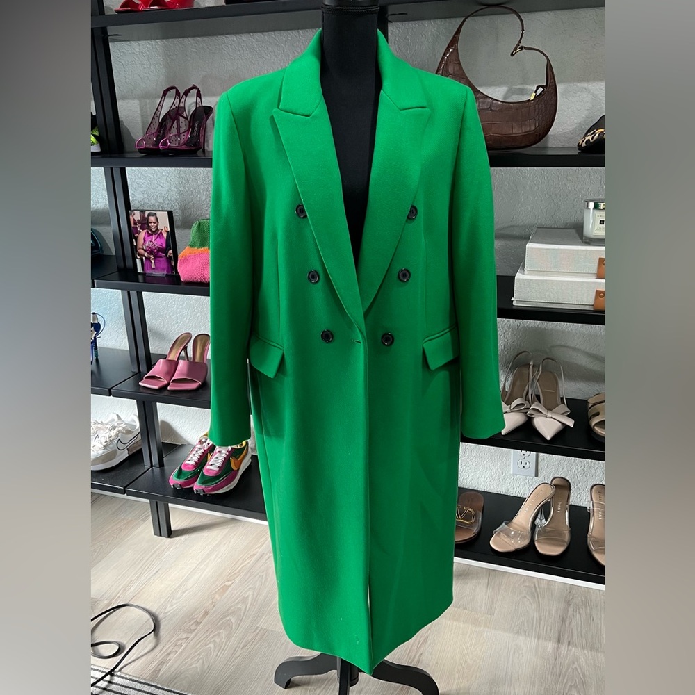 Zara Limited Edition Elegant Green Double-Breasted Women's Coat XXL